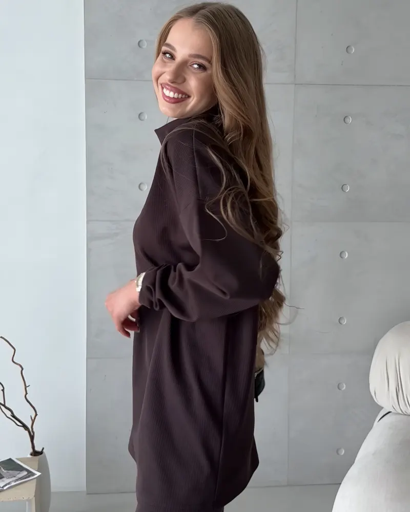 Теплий светр Serena на флісі — шоколадний — фото 5
